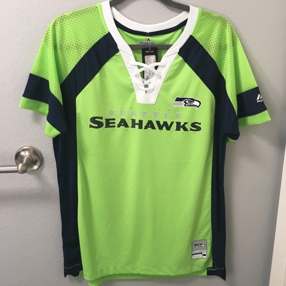 🆕 Majestic NFL Seahawks Bling Shirt Size L